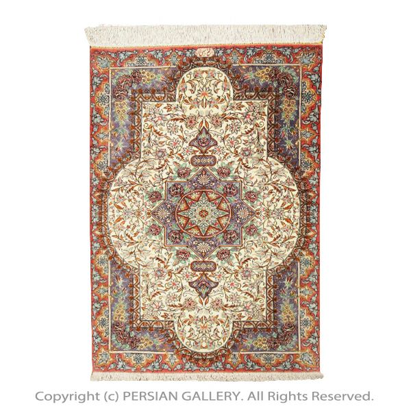 ペルシャ絨毯クム産ベヒィ工房絹100％ 90×60cm商品番号73059 