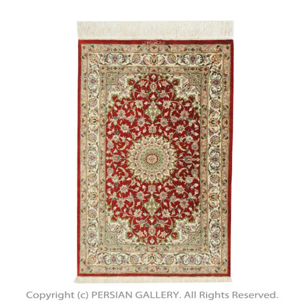 ペルシャ絨毯クム産ラザヴィ工房絹100％ 88×58cm商品番号76472 