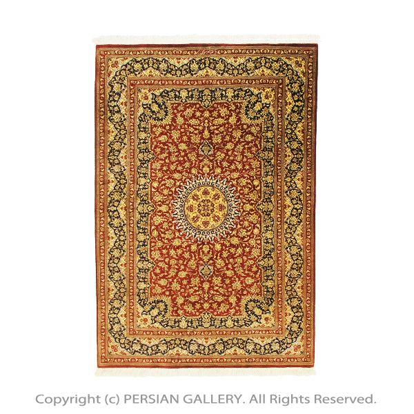 ペルシャ絨毯 クム産ム-サヴィ工房絹100% 120x80cm商品番号77347 