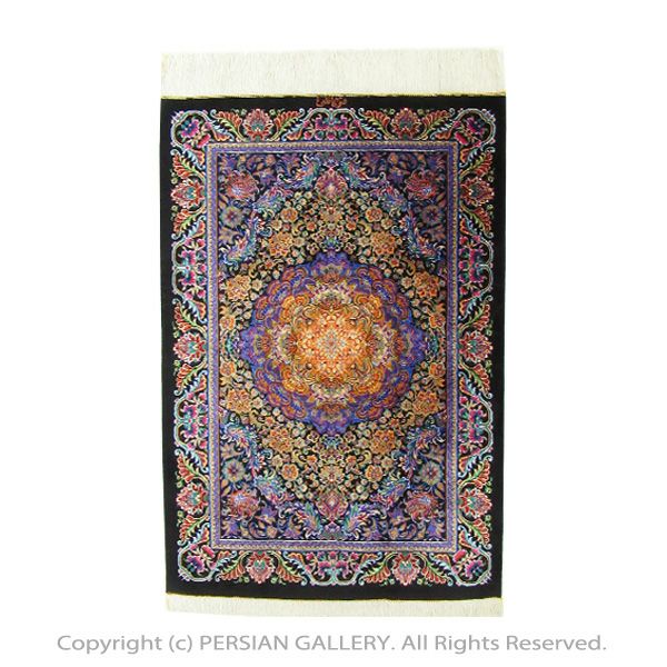 ペルシャ絨毯クム産カゼミ工房絹100％ 90×60cm商品番号77510 