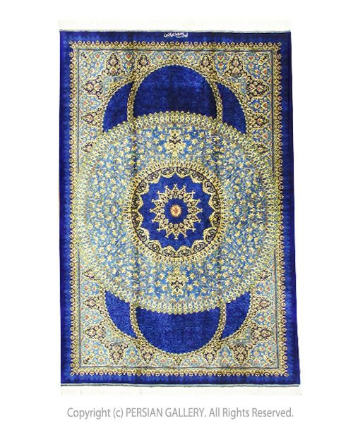 ペルシャ絨毯 クム産アッバースィ工房絹100% 195×130cm商品番号80300 