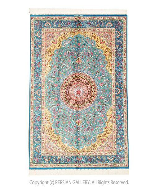 ペルシャ絨毯 クム産シラーズィ工房絹100% 200×130cm商品番号80310 
