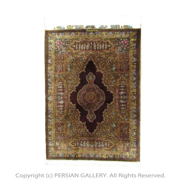 ペルシャ絨毯 クム産ジャムシディ工房絹100% 111×81cm商品番号80803 