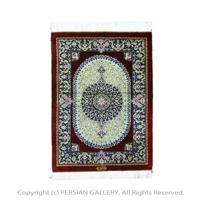 ペルシャ絨毯 クム産シャリアー工房絹100％ 73×50ｃｍ商品番号84598 