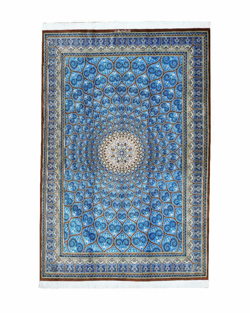 ペルシャ絨毯 クム産ミルマハティ工房絹100% 202×134cm商品番号82659 